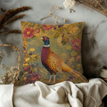 Ring-Necked Pheasant Wild Roses Pillow Cover | Classic Wildlife Art | Botanical Nature Decor