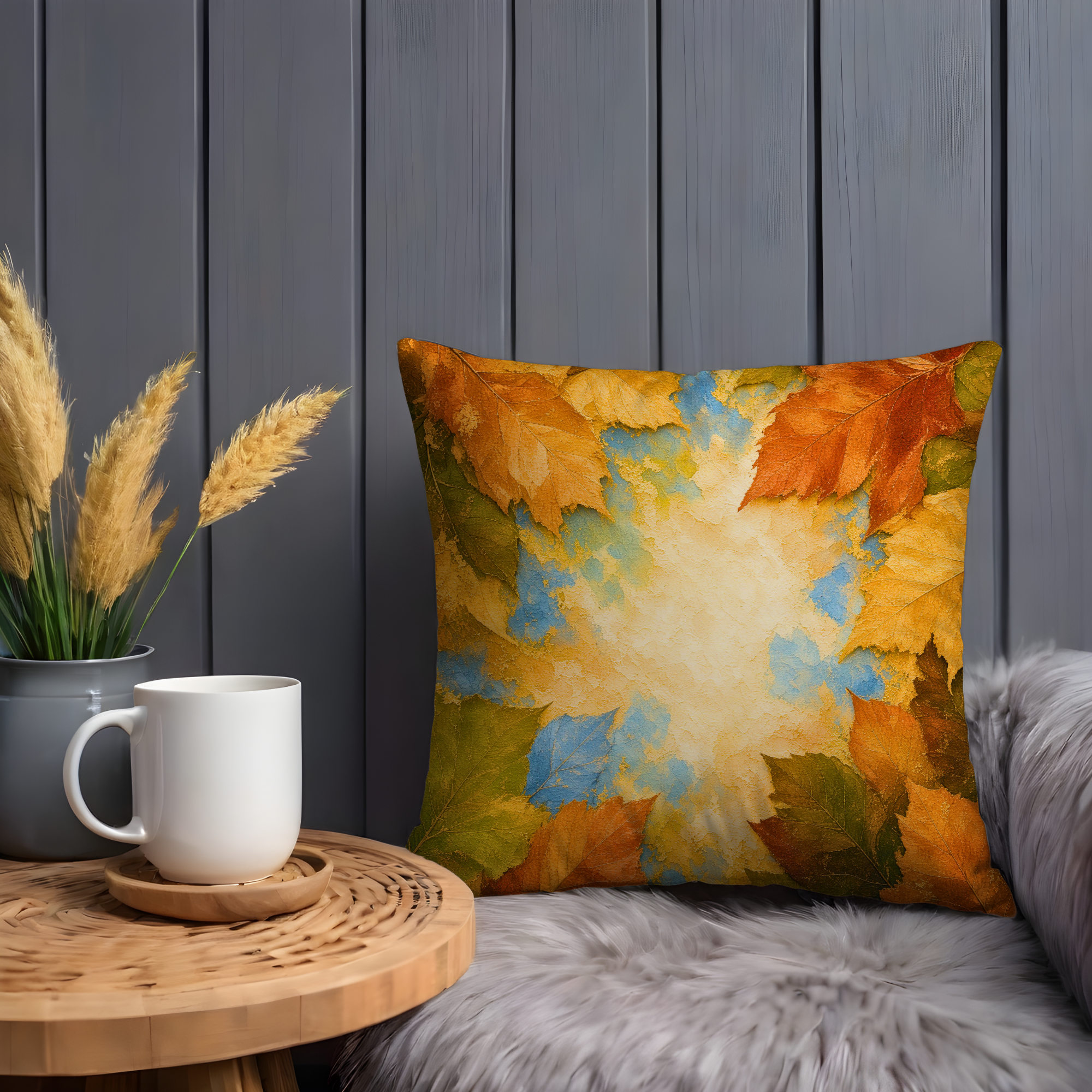 Abstract Autumn Leaves Texture Pillow Cover | Soft Fall Art | Warm Earth Tones Decor