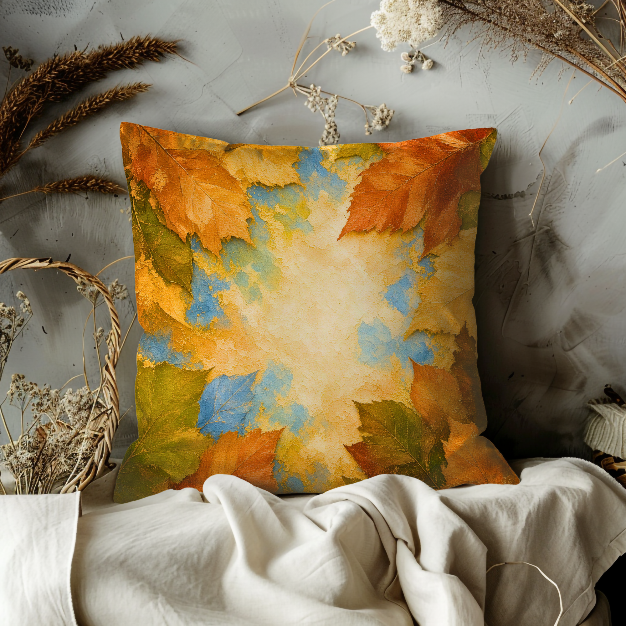 Abstract Autumn Leaves Texture Pillow Cover | Soft Fall Art | Warm Earth Tones Decor