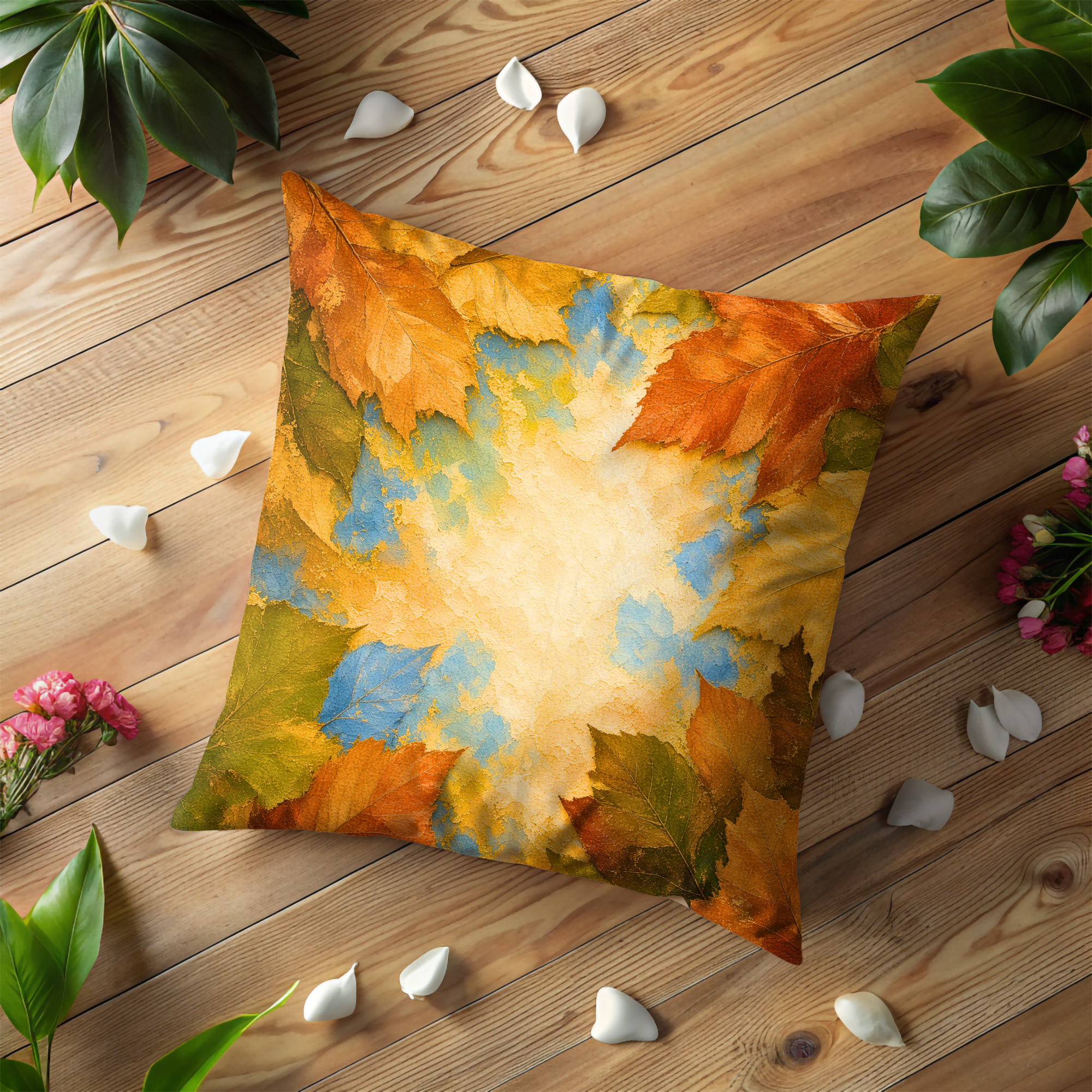 Abstract Autumn Leaves Texture Pillow Cover | Soft Fall Art | Warm Earth Tones Decor