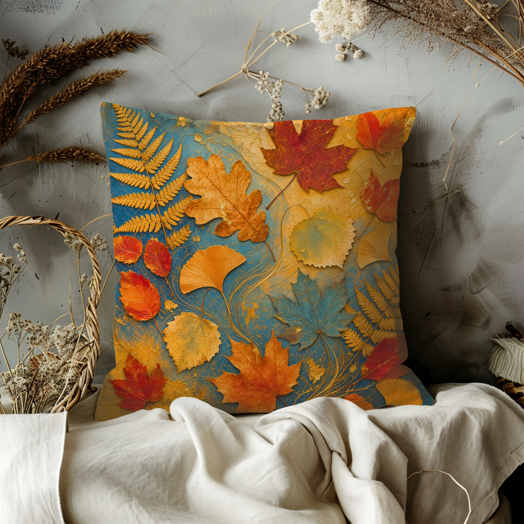 Autumn Leaves Fern Maple Texture Pillow Cover | Vibrant Fall Art | Rich Seasonal Decor