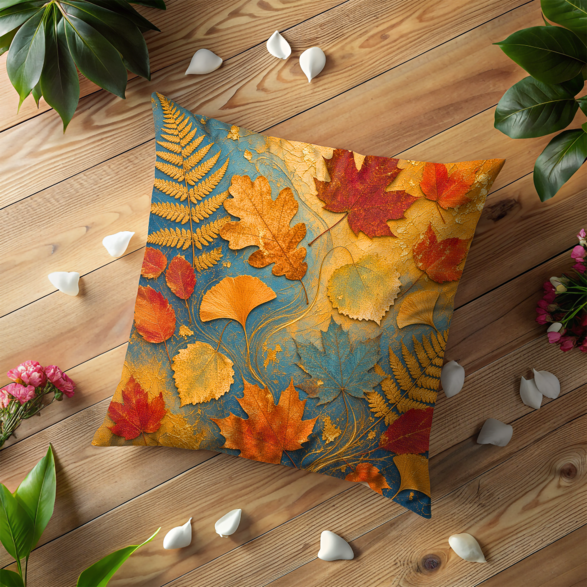 Autumn Leaves Fern Maple Texture Pillow Cover | Vibrant Fall Art | Rich Seasonal Decor