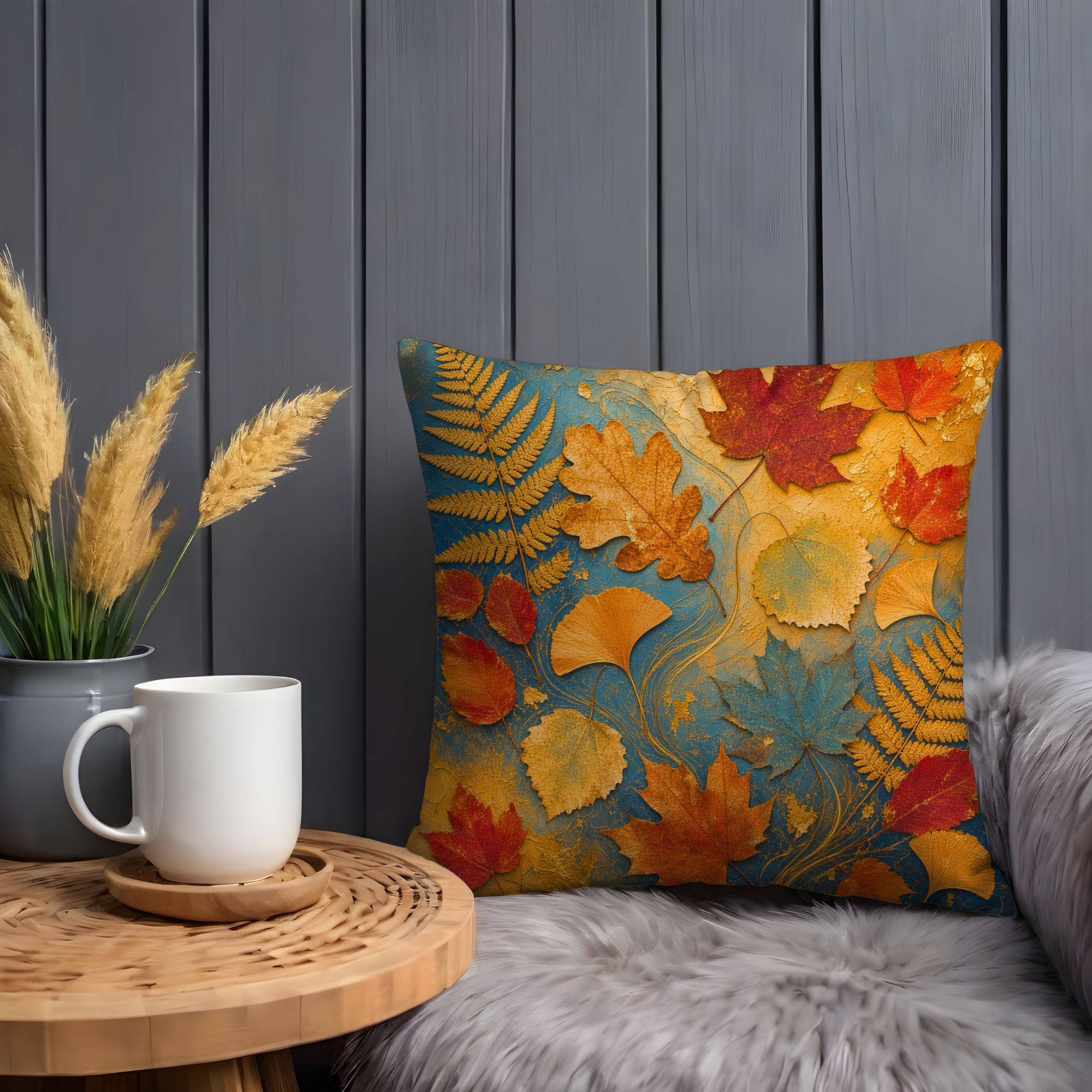Autumn Leaves Fern Maple Texture Pillow Cover | Vibrant Fall Art | Rich Seasonal Decor