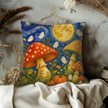 Cute Ghosts Mushrooms Moon Pillow Cover | Whimsical Halloween Art | Playful Night Decor