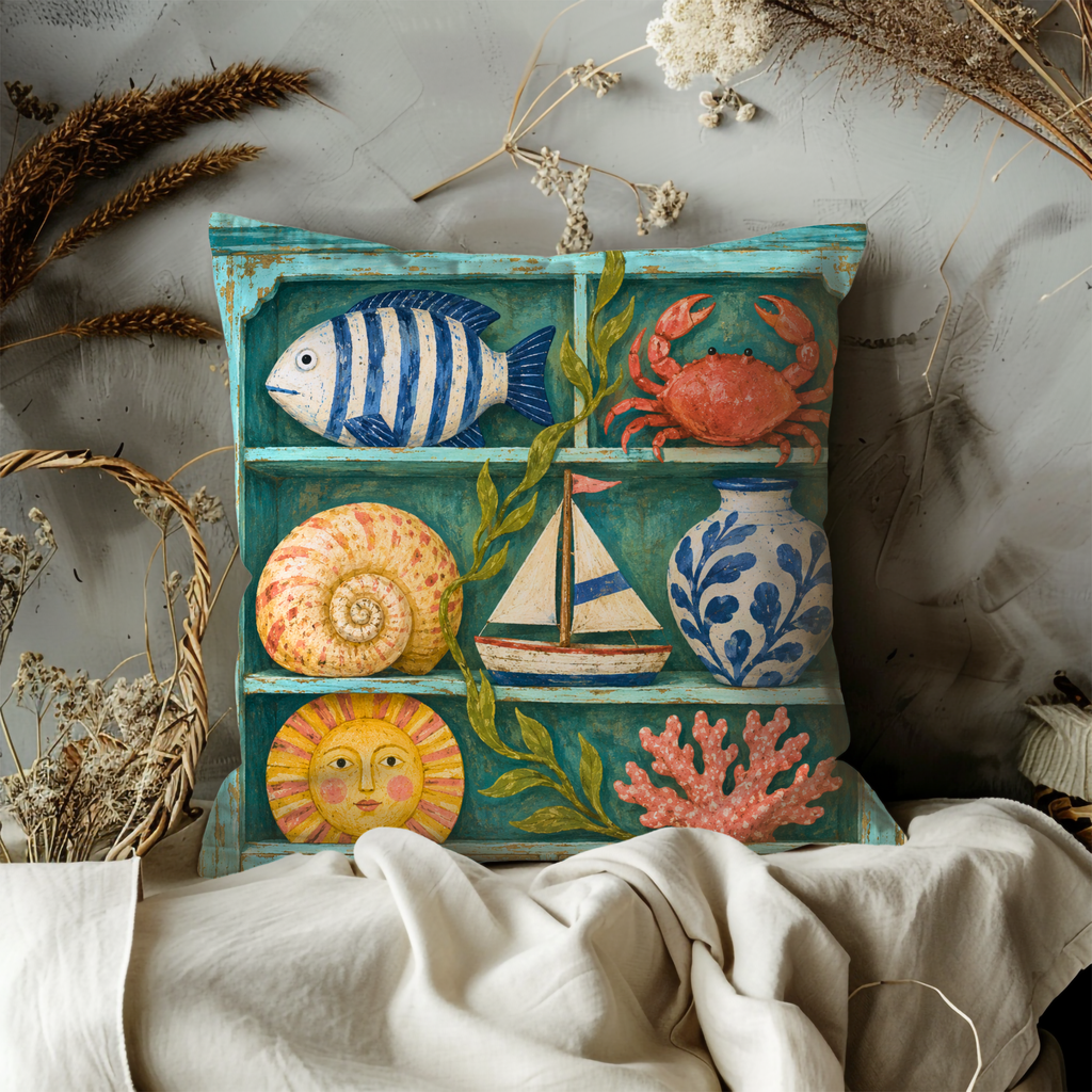 Coastal Shelf Pillow Cover | Textured Nautical Still Life Art