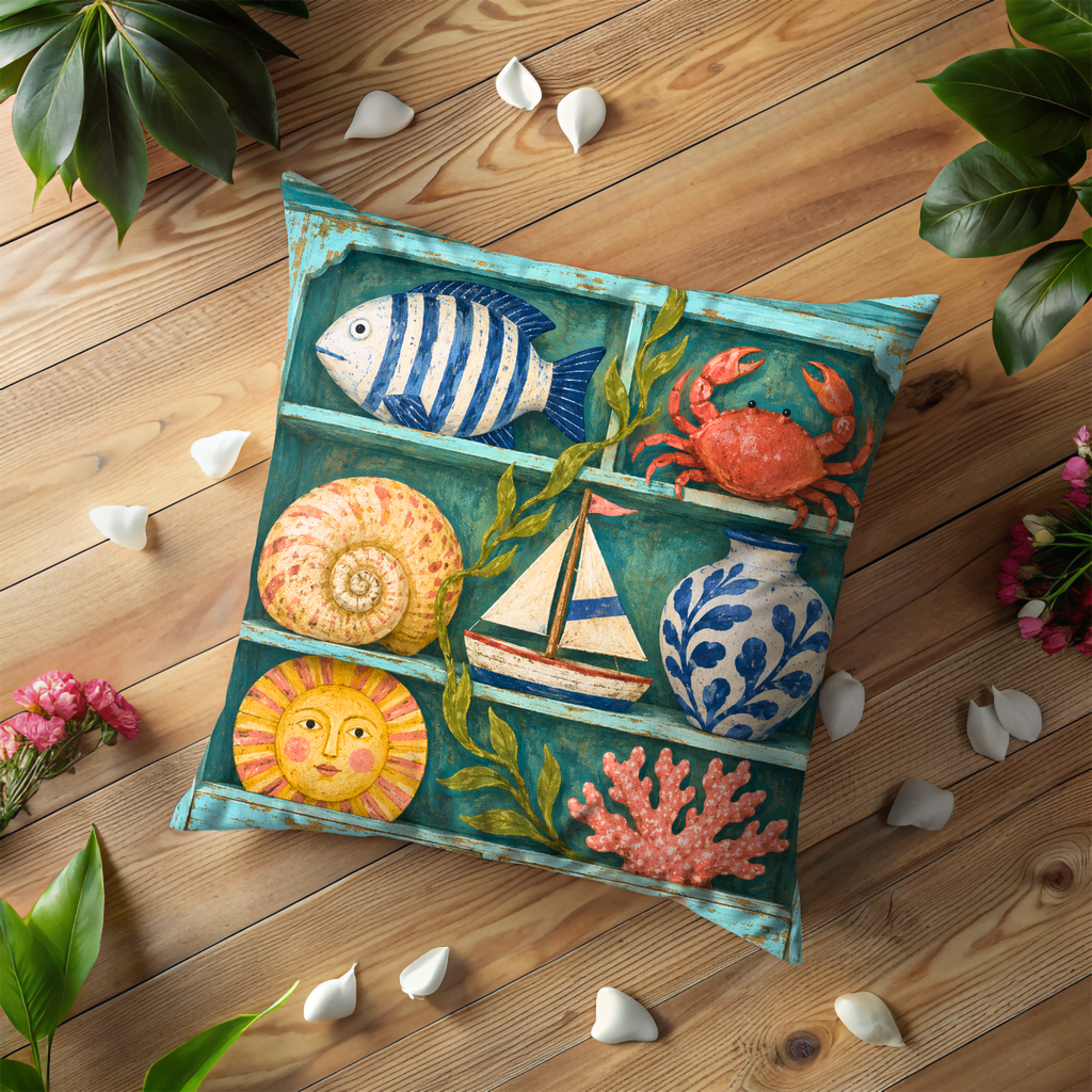 Coastal Shelf Pillow Cover | Textured Nautical Still Life Art