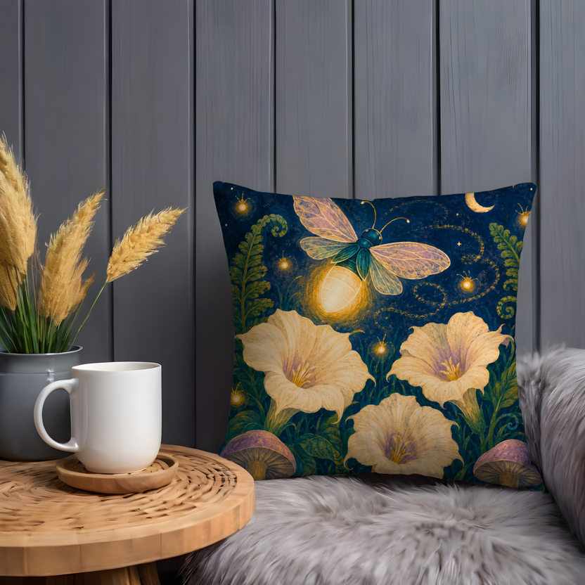 Firefly Moonlight Pillow Cover | Textured Botanical Art