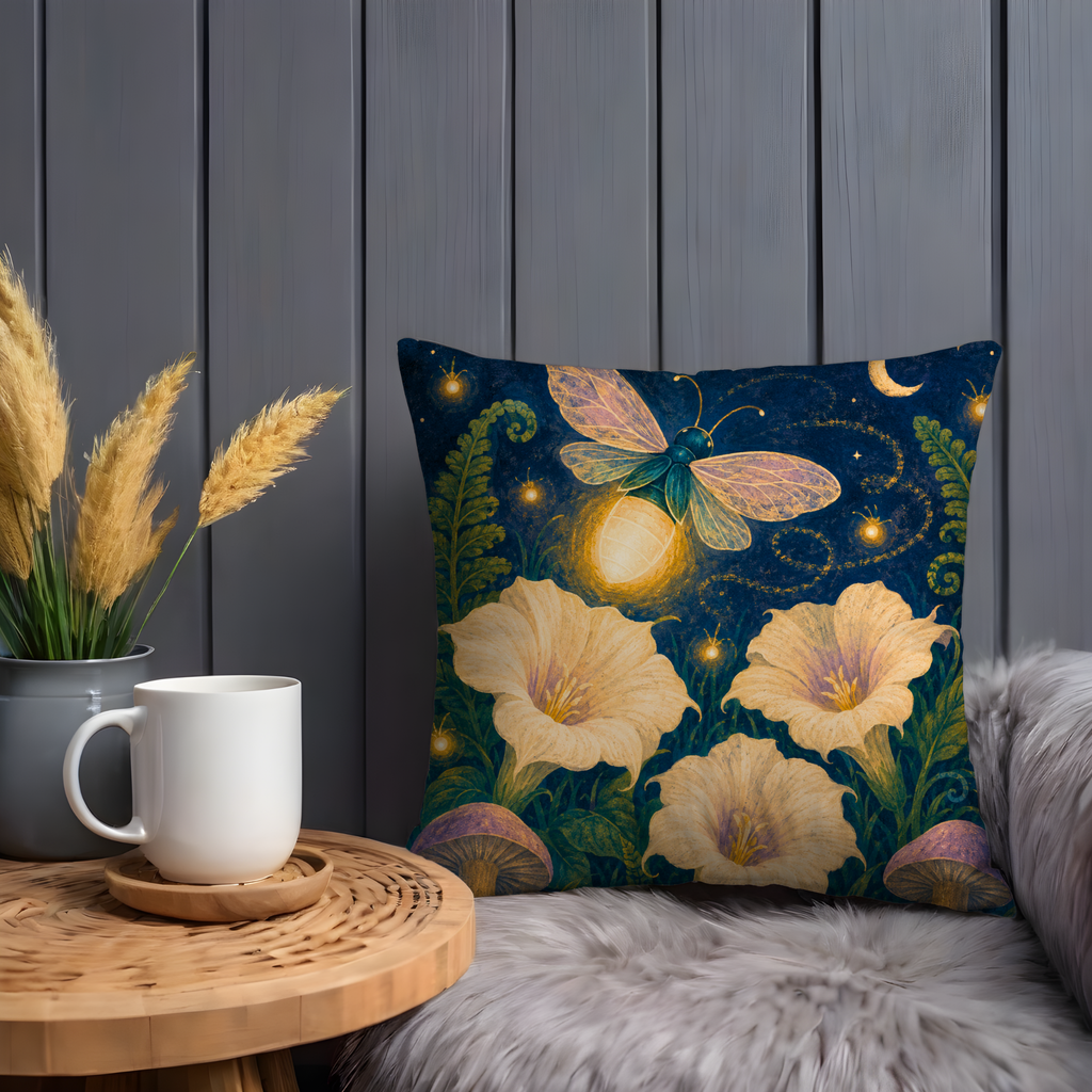 Firefly Moonlight Pillow Cover | Textured Botanical Art