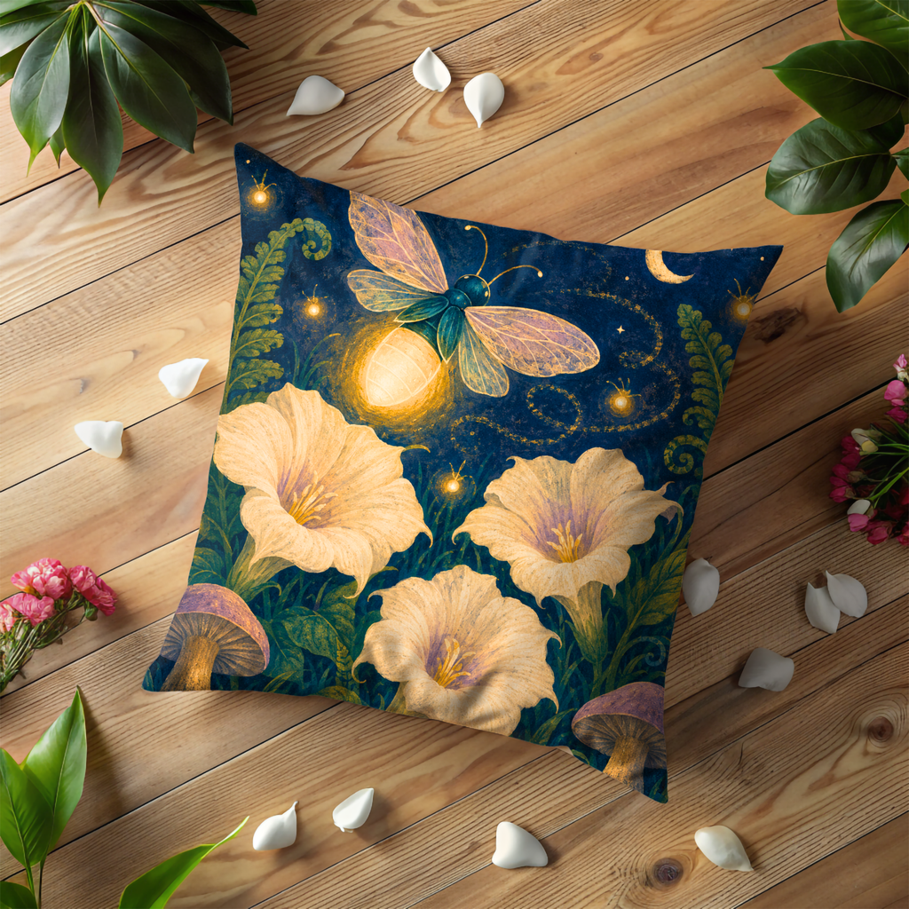 Firefly Moonlight Pillow Cover | Textured Botanical Art