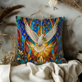 Stained Glass Dove Olive Branch Pillow Cover | Peace Symbol Art | Sacred Decor