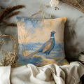Blue Gold Pheasant Landscape Pillow Cover | Classic Wildlife Art | Soft Rural Decor
