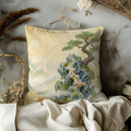 Pine Tree Rocky Cliff Mist Pillow Cover | Classic Chinese Art | Serene Landscape Decor