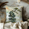 Twisted Pine Rocky Peak Mist Pillow Cover | Classic Chinese Art | Serene Landscape Decor