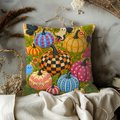 Colorful Patterned Pumpkins Ghosts Pillow Cover | Whimsical Halloween Art | Playful Fall Decor
