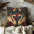 Twin Swans Heart Stained Glass Pillow Cover | Romantic Art Nouveau | Elegant Love Decor