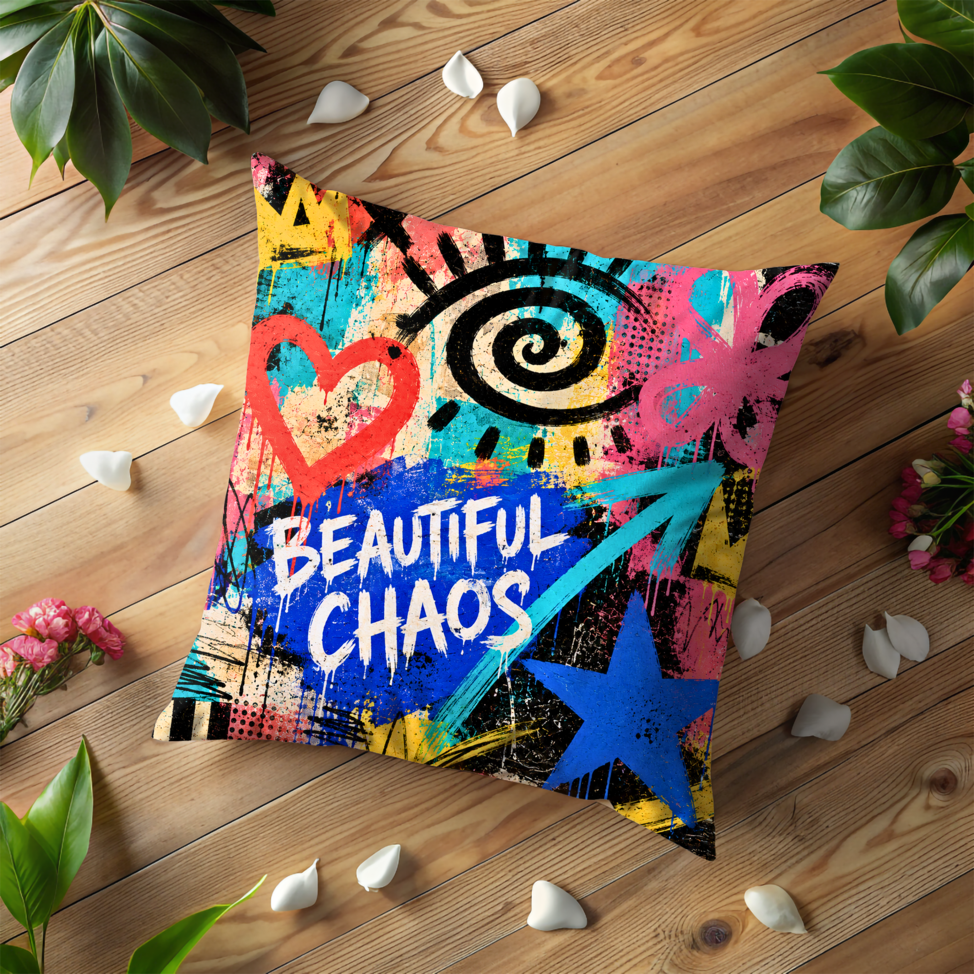 Beautiful Chaos Pillow Cover | Bold Graffiti Art | Street Style Decor