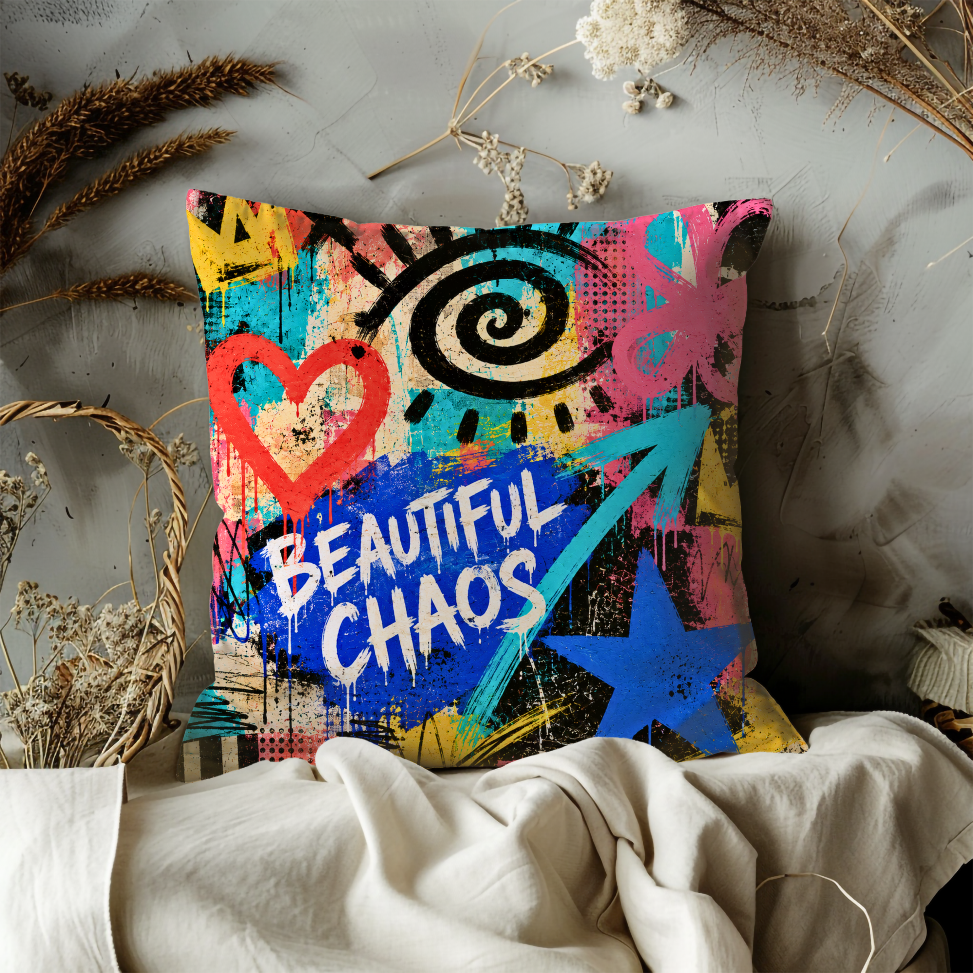 Beautiful Chaos Pillow Cover | Bold Graffiti Art | Street Style Decor
