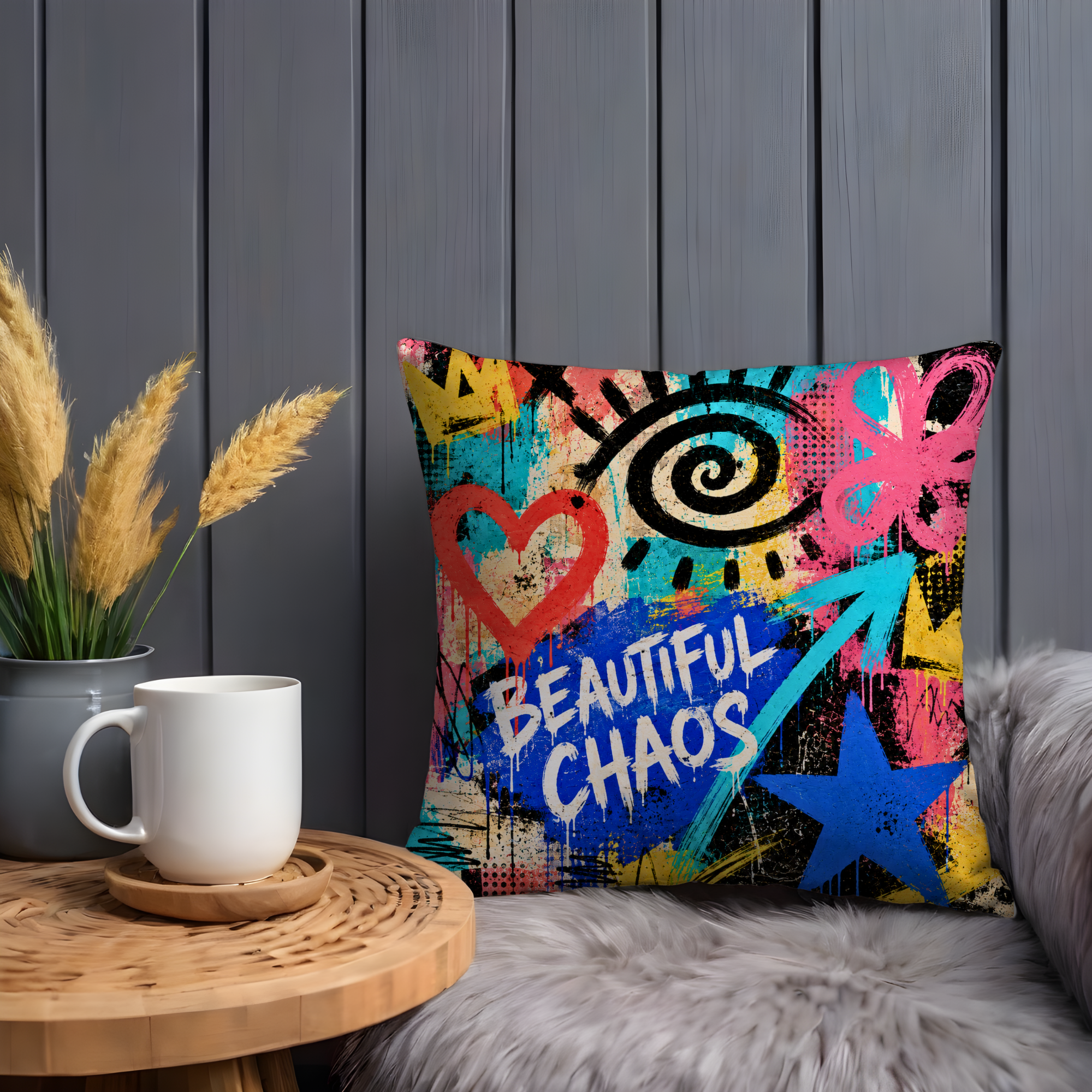 Beautiful Chaos Pillow Cover | Bold Graffiti Art | Street Style Decor