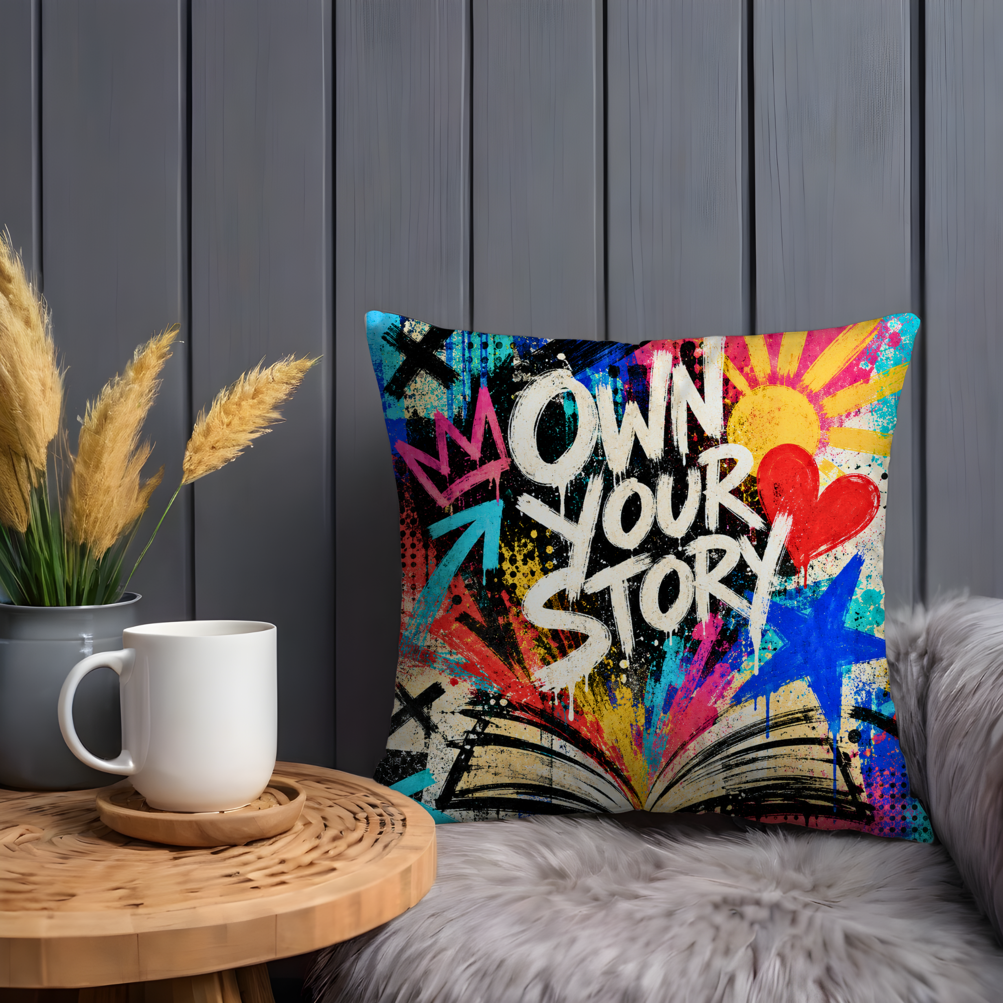 Own Your Story Pillow Cover | Bold Graffiti Art | Street Style Decor