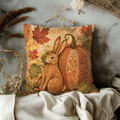 Autumn Rabbit Pumpkin Pillow Cover | Textured Botanical Art