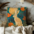 Autumn Rabbit Moon Pillow Cover | Textured Botanical Art
