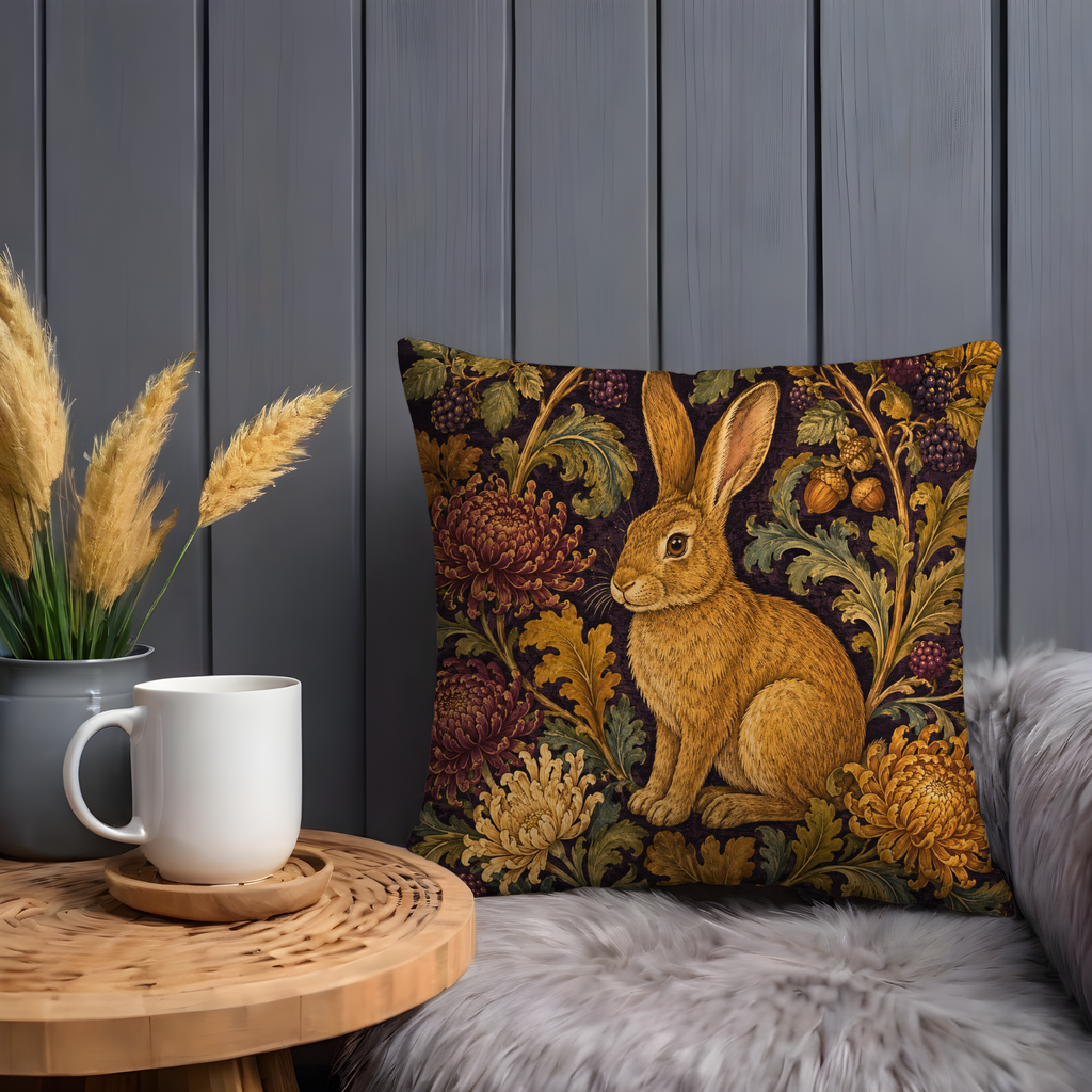 Blackberry Rabbit Pillow Cover | Textured Woodland Botanical Art