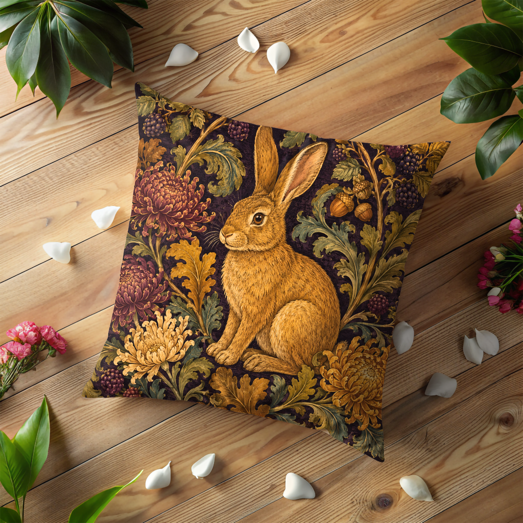 Blackberry Rabbit Pillow Cover | Textured Woodland Botanical Art