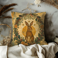 Rabbit Yule Wreath Pillow Cover | Nordic Winter Art | Cozy Pagan Decor