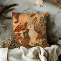 Rabbit Mushroom Moon Pillow Cover | Mystical Woodland Art | Pagan Autumn Decor