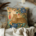 Leopard Blue Peony Moon Pillow Cover | Elegant Asian Art | Luxurious Wildlife Decor