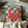 Red Crab Checkered Pillow Cover | Coastal Nautical Art | Beach House Decor