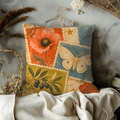 Poppy Butterfly Postcard Pillow Cover | Retro Botanical Collage Art