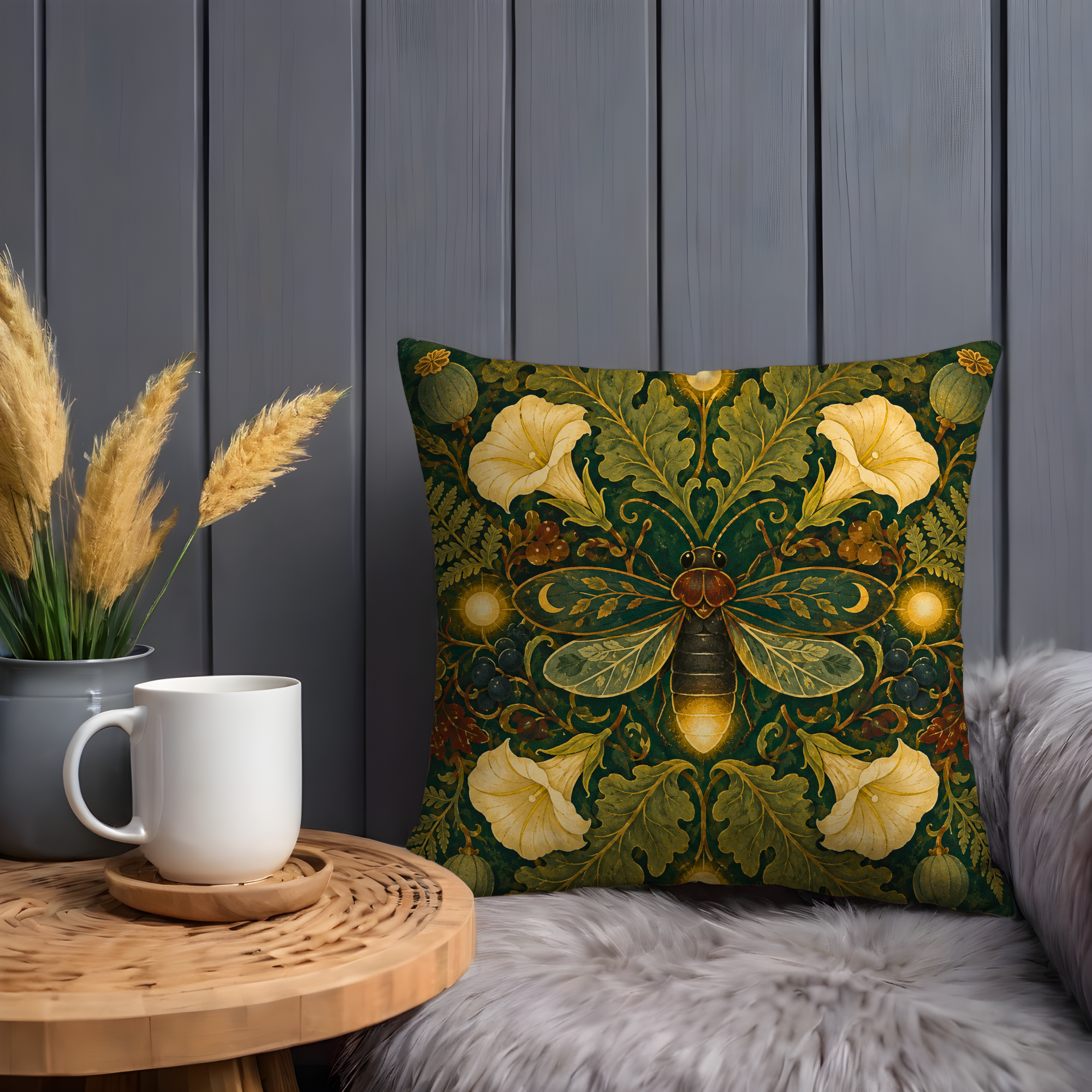 Moth and Hibiscus Pillow Cover | Textured Botanical Art
