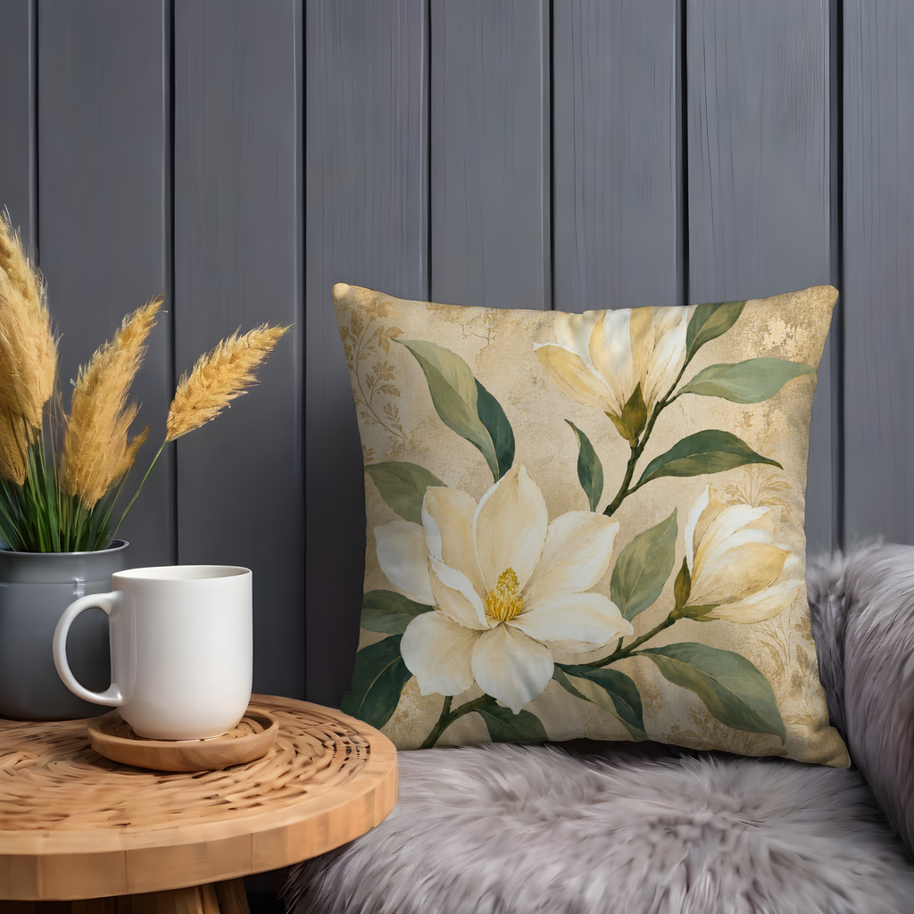 White Magnolia Pillow Cover | Textured Botanical Art