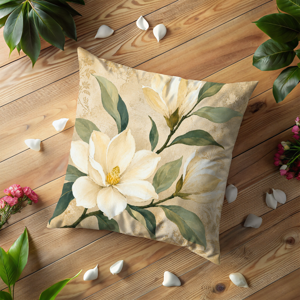 White Magnolia Pillow Cover | Textured Botanical Art