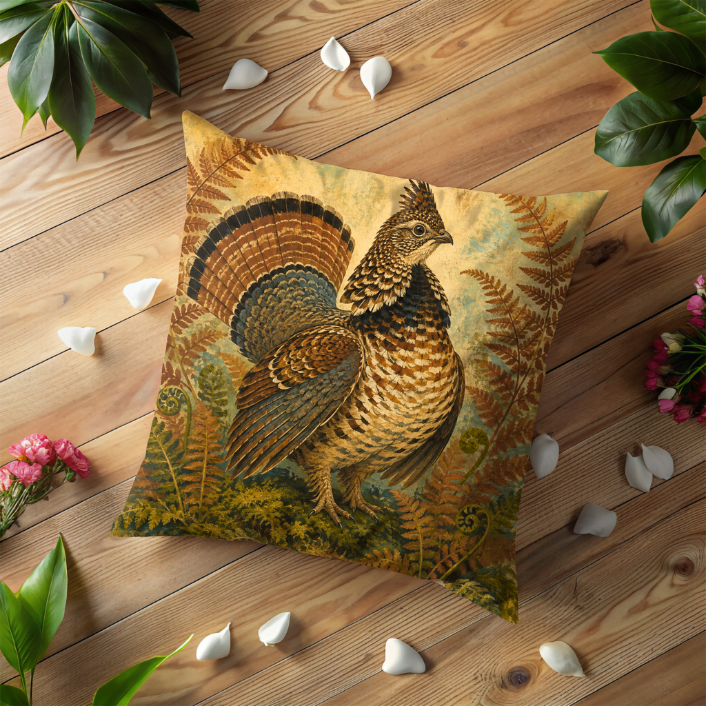 Wild Turkey Ferns Pillow Cover | Textured Woodland Wildlife Art