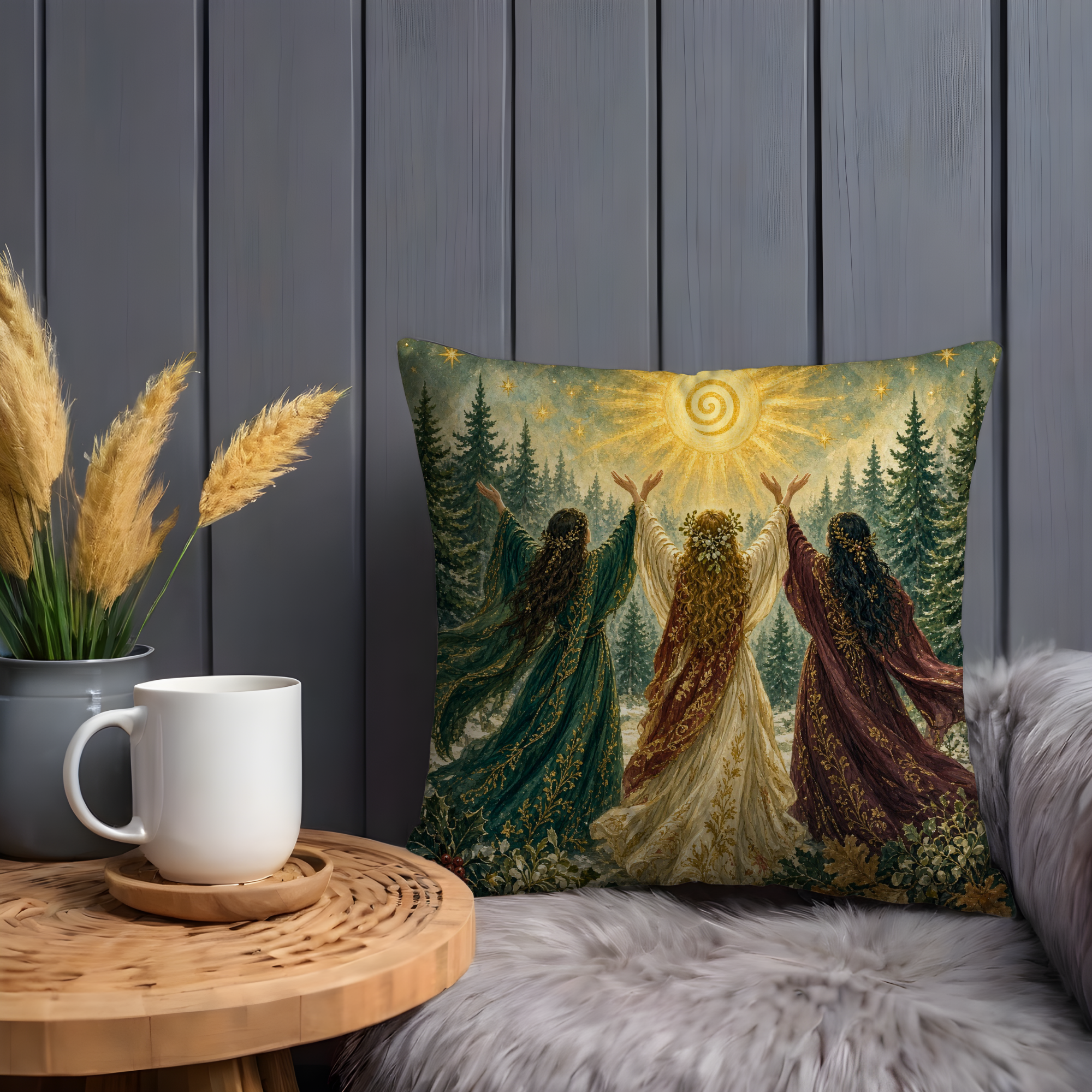 Sunlit Forest Figures Pillow Cover | Textured Celestial Art