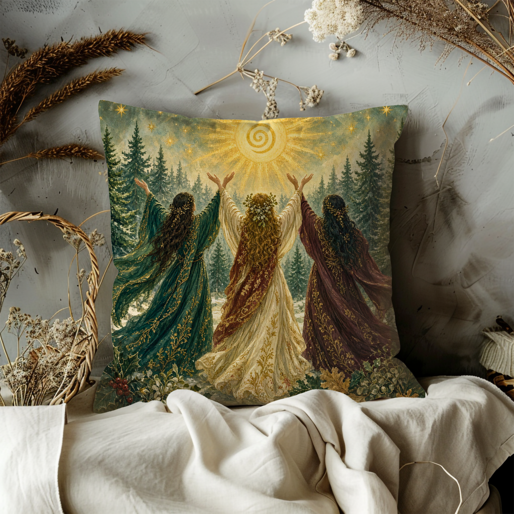 Sunlit Forest Figures Pillow Cover | Textured Celestial Art