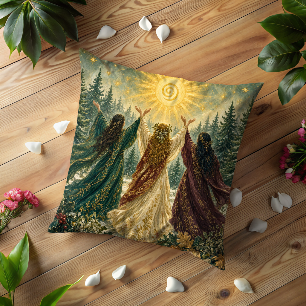 Sunlit Forest Figures Pillow Cover | Textured Celestial Art