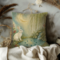 Moonlit Rabbit Pond Pillow Cover | Textured Woodland Art