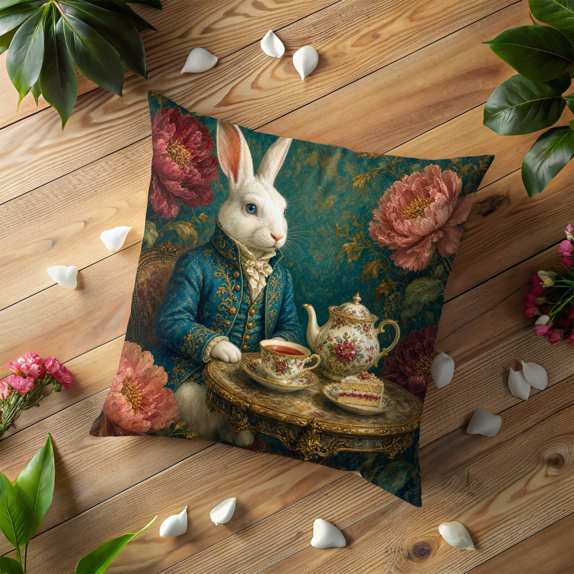 Alice in Wonderland White Rabbit Tea Party Pillow Cover | Classic Literary Art | Whimsical Fantasy Decor