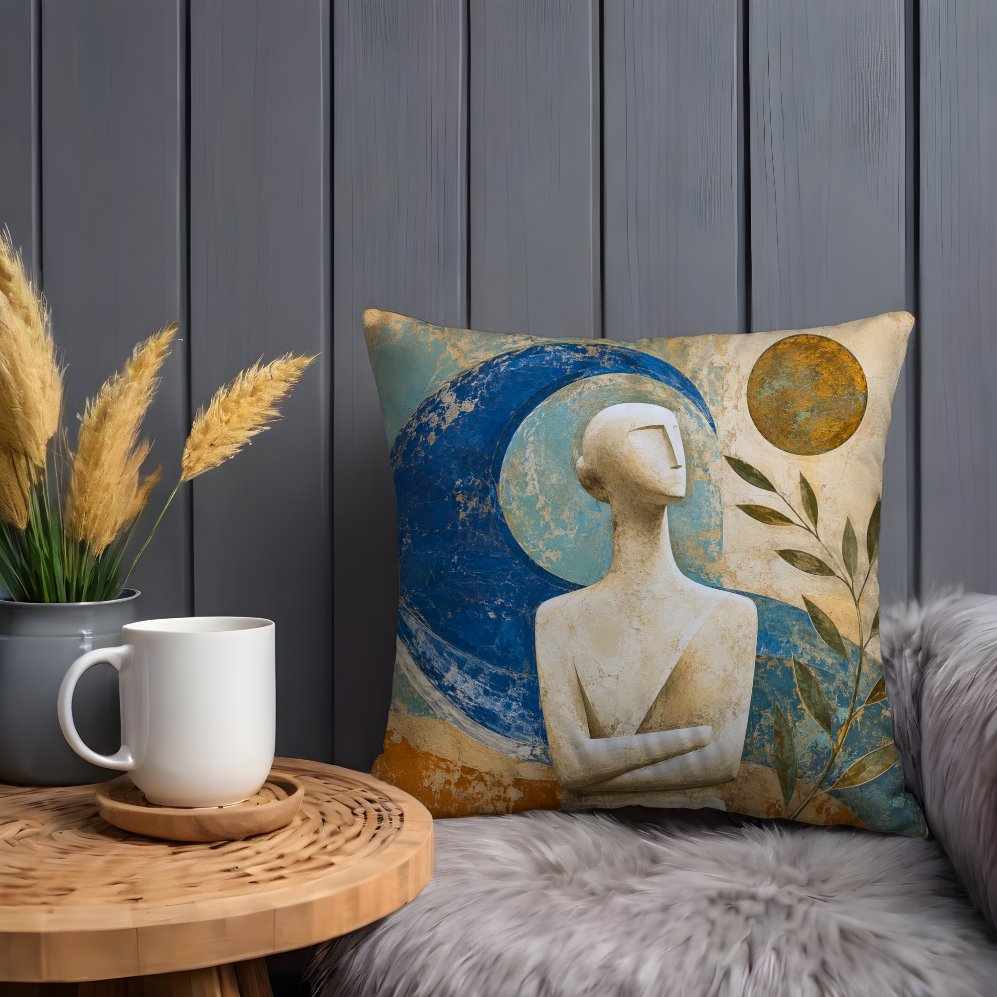 Abstract Woman Crescent Moon Sculpture Pillow Cover | Modern Art Decor | Minimalist Portrait