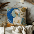 Abstract Woman Crescent Moon Sculpture Pillow Cover | Modern Art Decor | Minimalist Portrait