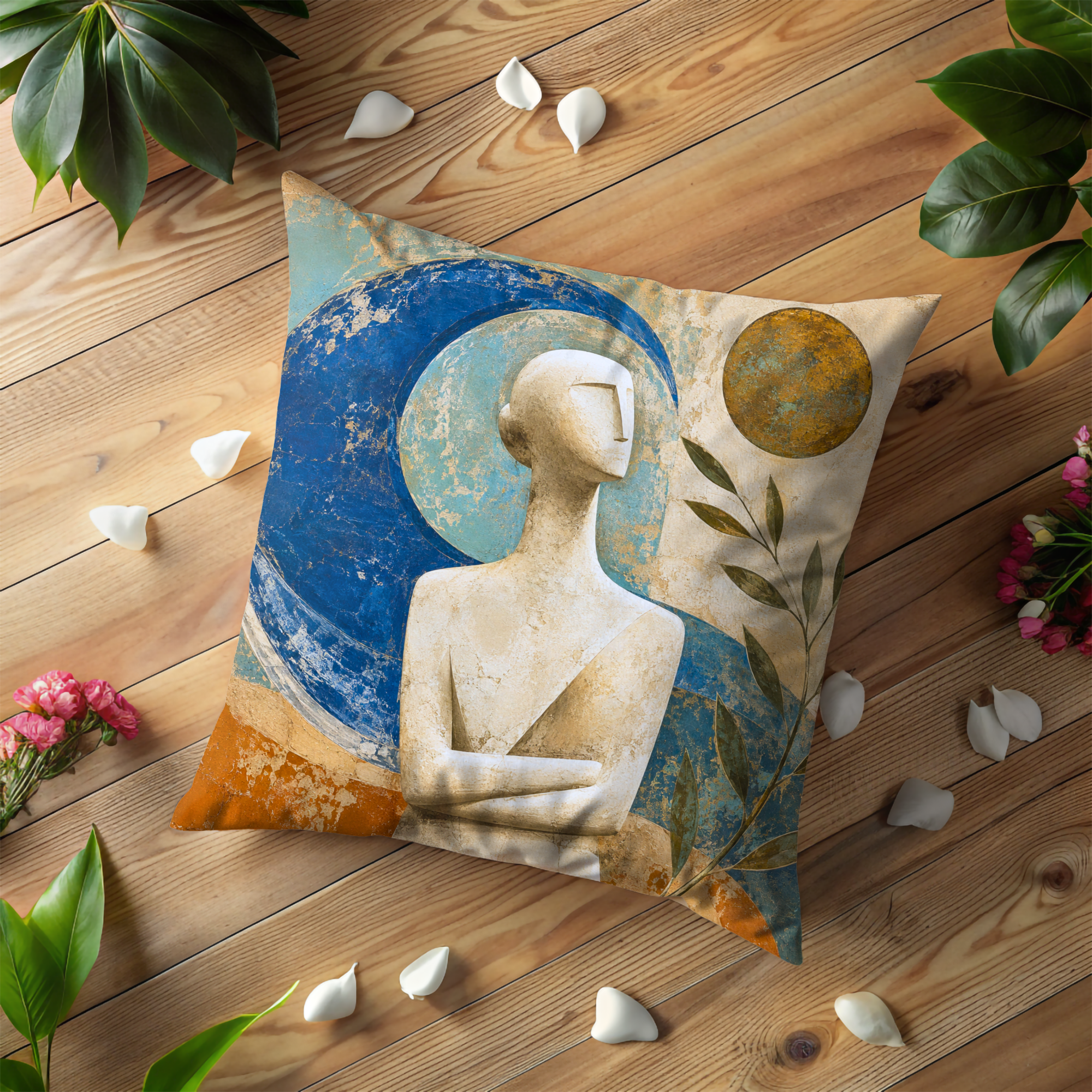 Abstract Woman Crescent Moon Sculpture Pillow Cover | Modern Art Decor | Minimalist Portrait