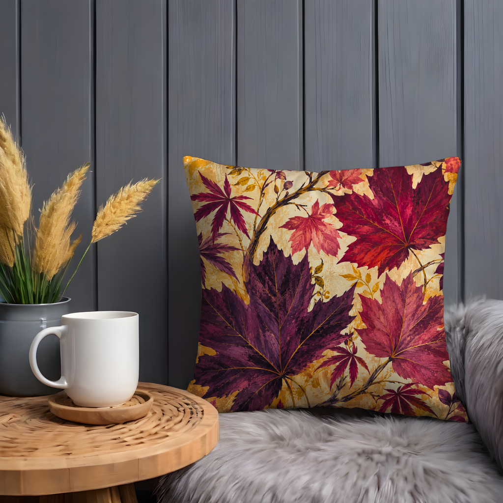 Deep Purple Maple Autumn Leaves Pillow Cover | Rich Fall Art | Vibrant Botanical Decor