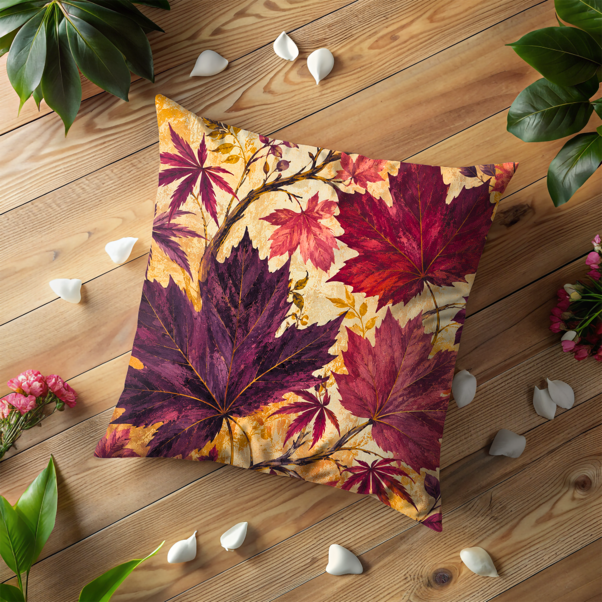 Deep Purple Maple Autumn Leaves Pillow Cover | Rich Fall Art | Vibrant Botanical Decor