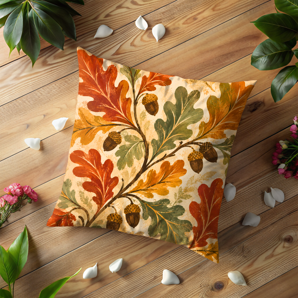 Oak Leaves Acorns Autumn Botanical Pillow Cover | Classic Fall Art | Warm Nature Decor