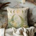 Moon Phases Fern Botanical Pillow Cover | Lunar Magic Art | Soft Mystical Decor