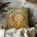 Moon Phases Rowan Berries Lunar Pillow Cover | Pagan Moon Art | Soft Mystical Decor