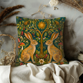 Twin Hares Holly Tree Solstice Pillow Cover | Pagan Yule Art | Celtic Hare Decor